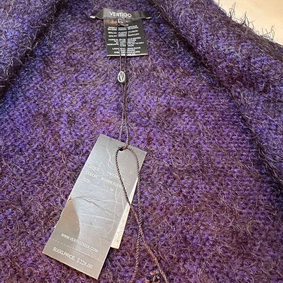 Vertigo Plaid Fuzzy Cardigan Womens Open Front Tweed Wrap Cape Boho Fringe Trim - Picture 15 of 16